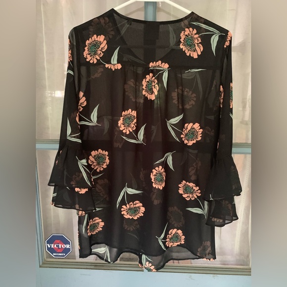 CAbi Black Sheer Blouse with Floral Accents - Picture 5 of 9